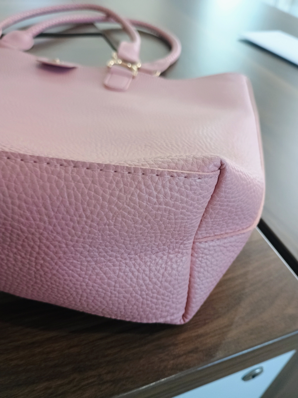 Women’s Pink Tote Bag with Braided Handles - Picture 9 of 10